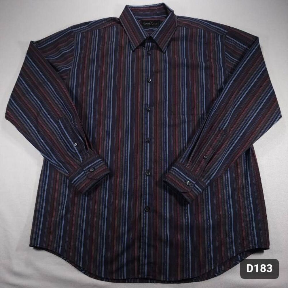 Kenneth Roberts Platinum Striped Long Sleeve Dress Shirt Size XL Good Condition